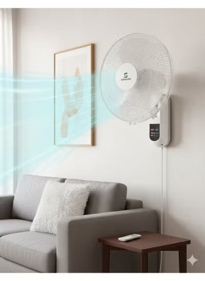 Standard 16-Inch Wall Fan with Remote Control | 400mm Saber Wall-Mount Circulator | 3 Aerodynamic AS Blades, 50W High-Efficiency Copper Motor | Space-Saving, Whisper-Quiet Operation